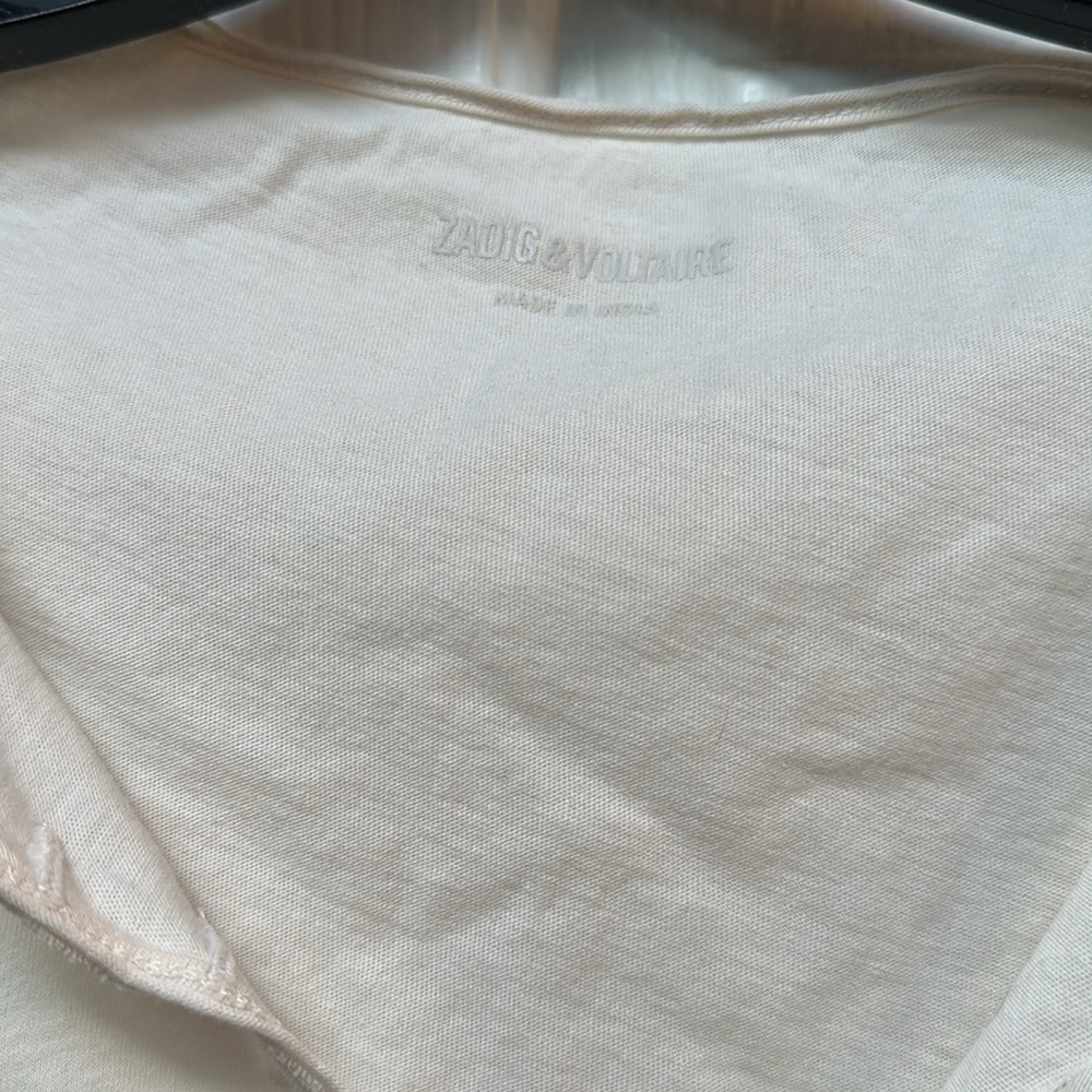 Zadig & Voltaire Cream Tee with Silver Heart Accents - Picture 2 of 7